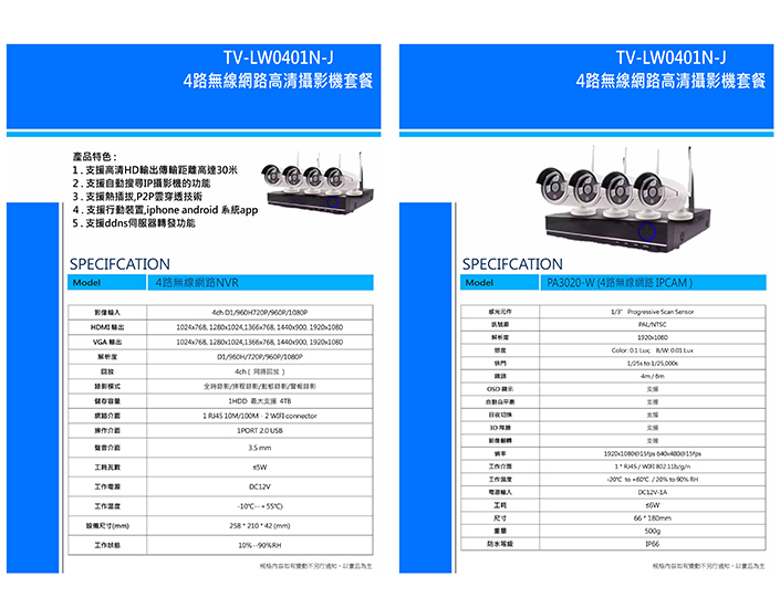 4路無線網路高清攝影機套餐
